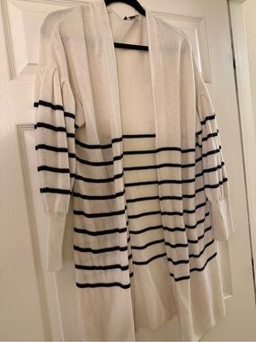 Express Cream Open-Front Cardigan with Black Stripes